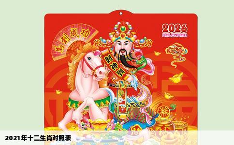 2021年十二生肖对照表