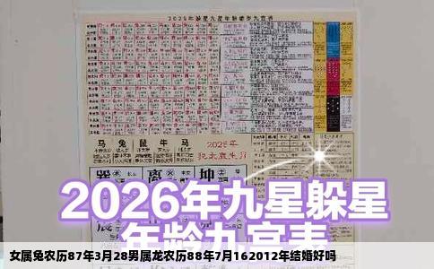 女属兔农历87年3月28男属龙农历88年7月162012年结婚好吗